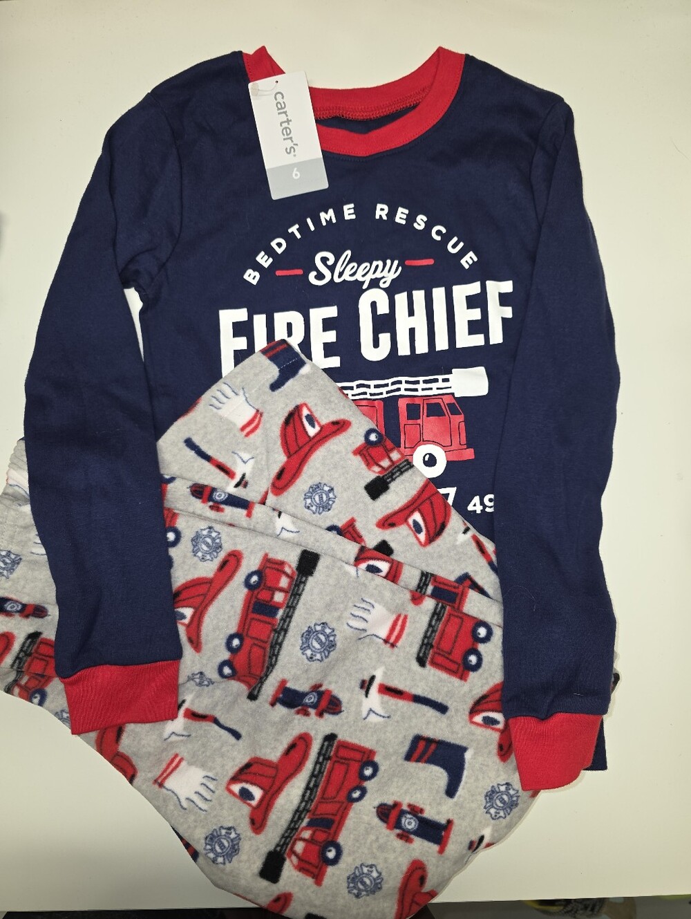 NWT Carter's 2 Piece Firefighter Pajama PJ Cotton & Fleece Size 6